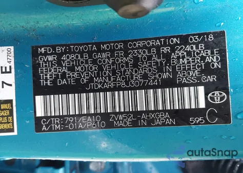 2018 Toyota Prius Prime Premium из США, поврежденный, VIN JTDKARFP8J3077441